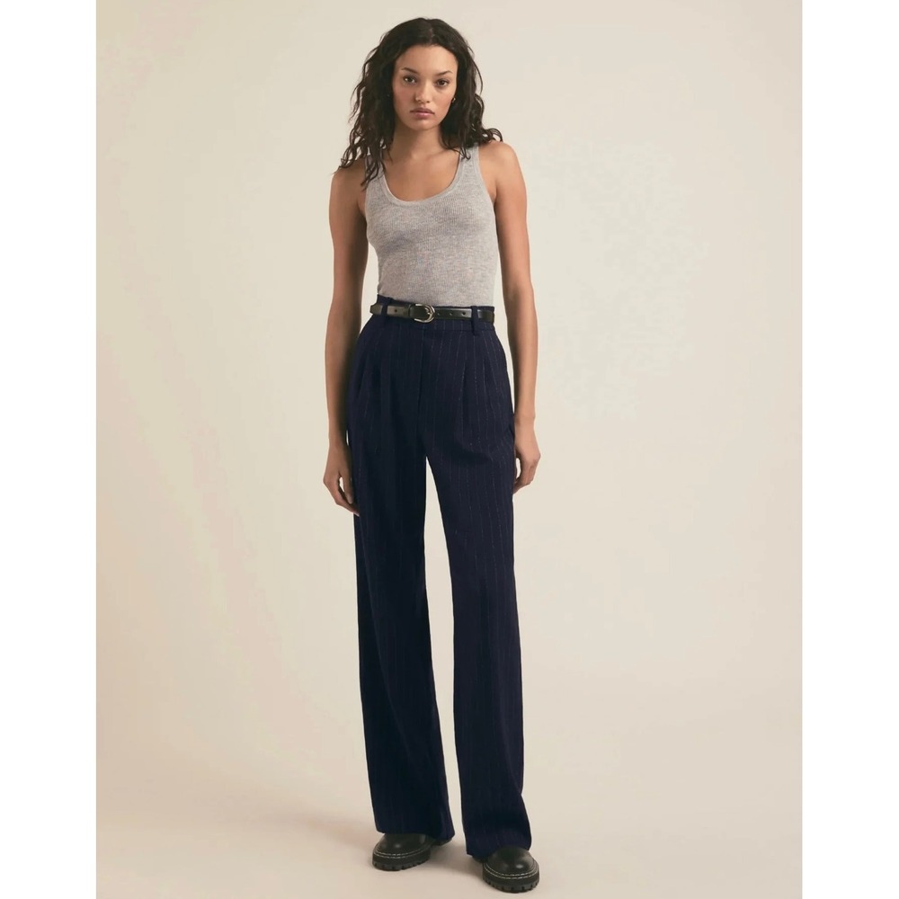 NWT Favorite Daughter The Dream Favorite Pant 8 Navy Pinstripe‎ Wide Leg Office